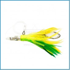 Amostra Tunita Varmit Feath 140mm – Green/Yellow (com anzol duplo)